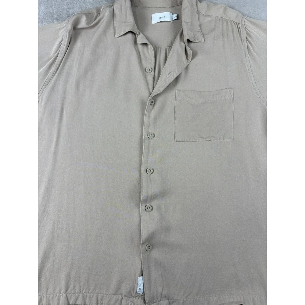 Onia‎ Tan Beige Viscose Short Sleeve Button Down Camp Shirt Womens Large L/G